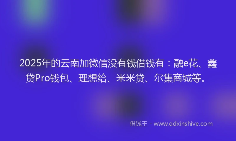 2025年的云南加微信没有钱借钱有:融e花、鑫贷Pro钱包、理想给、米米贷、尔集商城等。