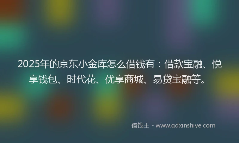 2025年的京东小金库怎么借钱有：借款宝融、悦享钱包、时代花、优享商城、易贷宝融等。
