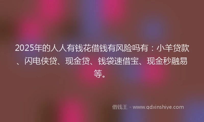 2025年的人人有钱花借钱有风险吗有：小羊贷款、闪电侠贷、现金贷、钱袋速借宝、现金秒融易等。