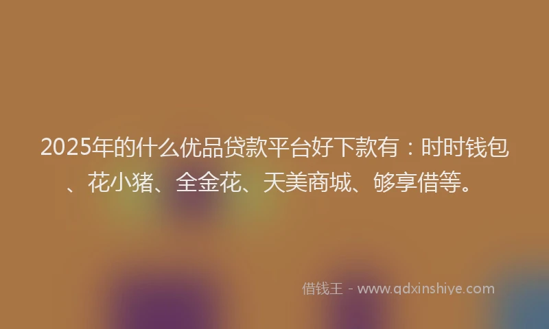 2025年的什么优品贷款平台好下款有：时时钱包、花小猪、全金花、天美商城、够享借等。
