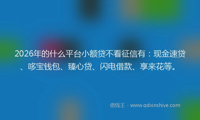 2026年的什么平台小额贷不看征信有：现金速贷、哆宝钱包、臻心贷、闪电借款、享来花等。
