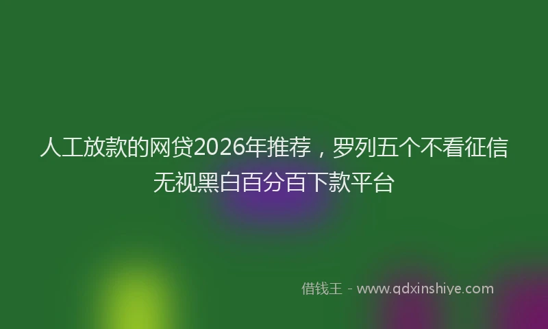 人工放款的网贷2026年推荐，罗列五个不看征信无视黑白百分百下款平台