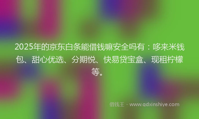 2025年的京东白条能借钱嘛安全吗有：哆来米钱包、甜心优选、分期悦、快易贷宝盒、现租柠檬等。