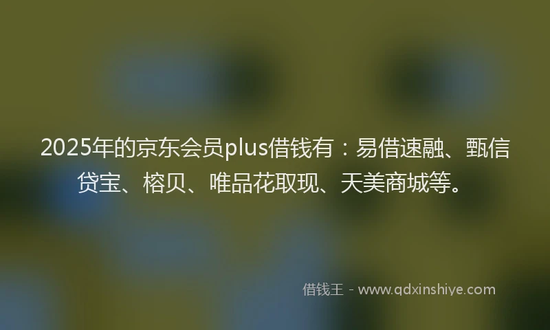 2025年的京东会员plus借钱有：易借速融、甄信贷宝、榕贝、唯品花取现、天美商城等。
