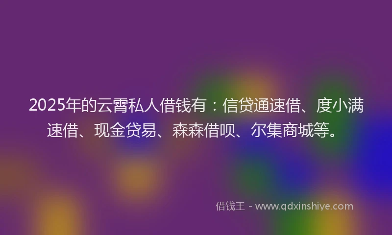 2025年的云霄私人借钱有:信贷通速借、度小满速借、现金贷易、森森借呗、尔集商城等。
