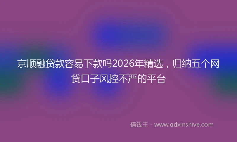 京顺融贷款容易下款吗2026年精选，归纳五个网贷口子风控不严的平台