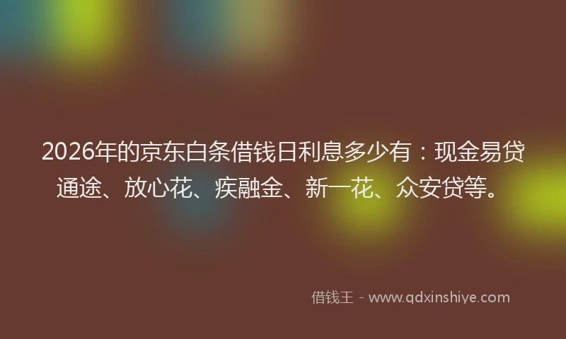 2026年的京东白条借钱日利息多少有:现金易贷通途、放心花、疾融金、新一花、众安贷等。