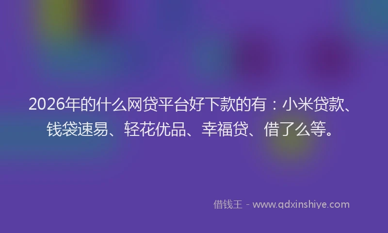 2026年的什么网贷平台好下款的有：小米贷款、钱袋速易、轻花优品、幸福贷、借了么等。