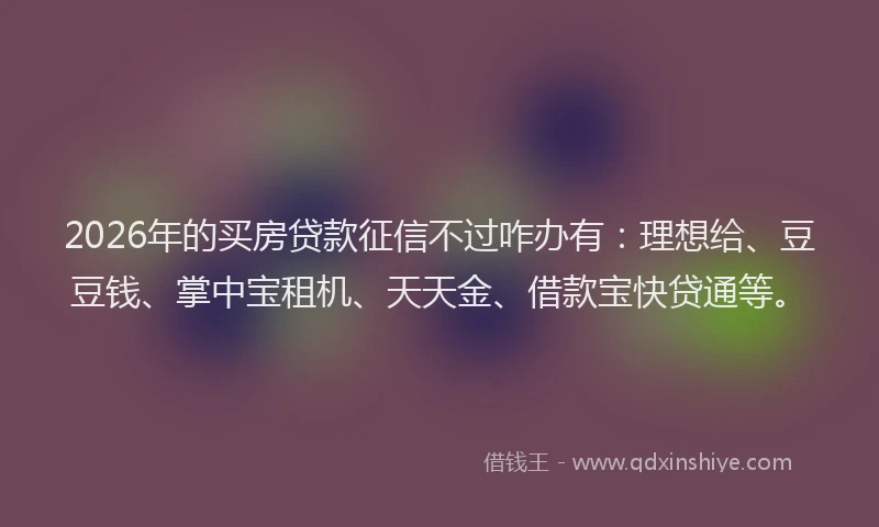 2026年的买房贷款征信不过咋办有：理想给、豆豆钱、掌中宝租机、天天金、借款宝快贷通等。