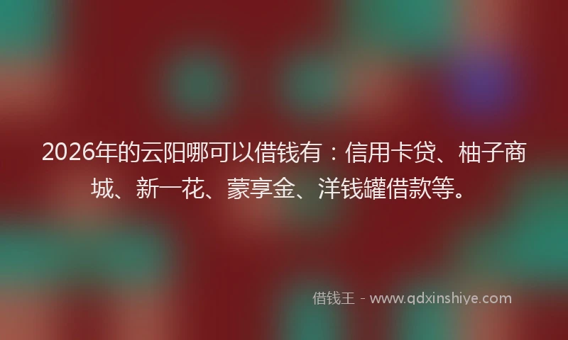 2026年的云阳哪可以借钱有：信用卡贷、柚子商城、新一花、蒙享金、洋钱罐借款等。