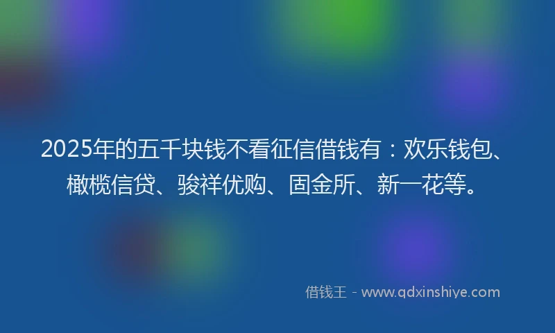 2025年的五千块钱不看征信借钱有：欢乐钱包、橄榄信贷、骏祥优购、固金所、新一花等。