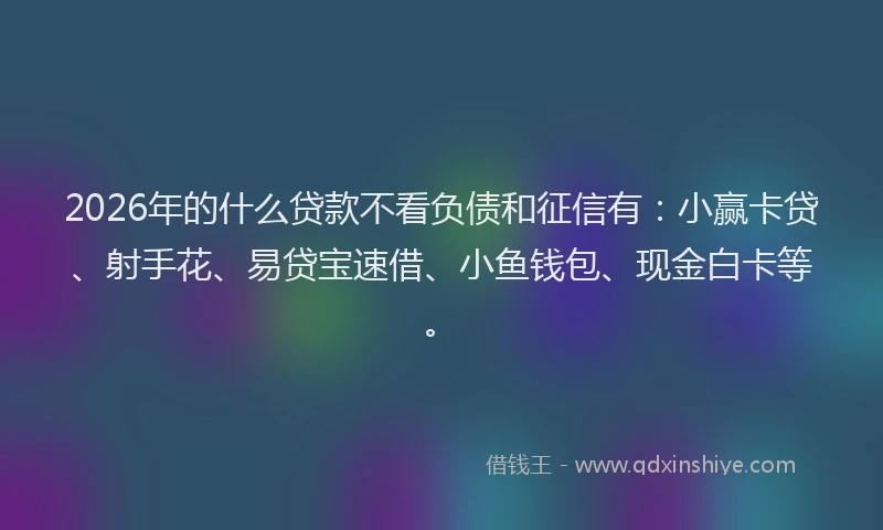2026年的什么贷款不看负债和征信有：小赢卡贷、射手花、易贷宝速借、小鱼钱包、现金白卡等。
