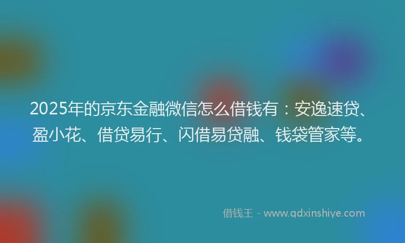 2025年的京东金融微信怎么借钱有:安逸速贷、盈小花、借贷易行、闪借易贷融、钱袋管家等。