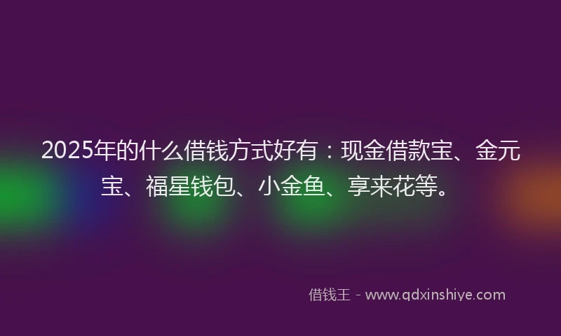 2025年的什么借钱方式好有：现金借款宝、金元宝、福星钱包、小金鱼、享来花等。