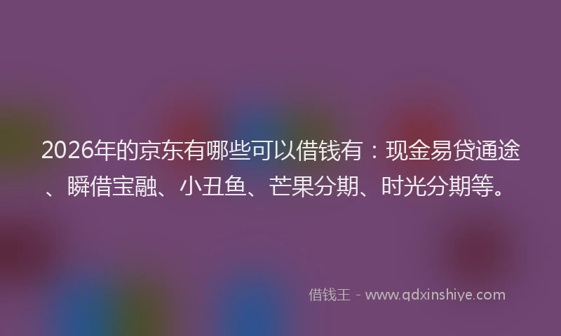 2026年的京东有哪些可以借钱有：现金易贷通途、瞬借宝融、小丑鱼、芒果分期、时光分期等。