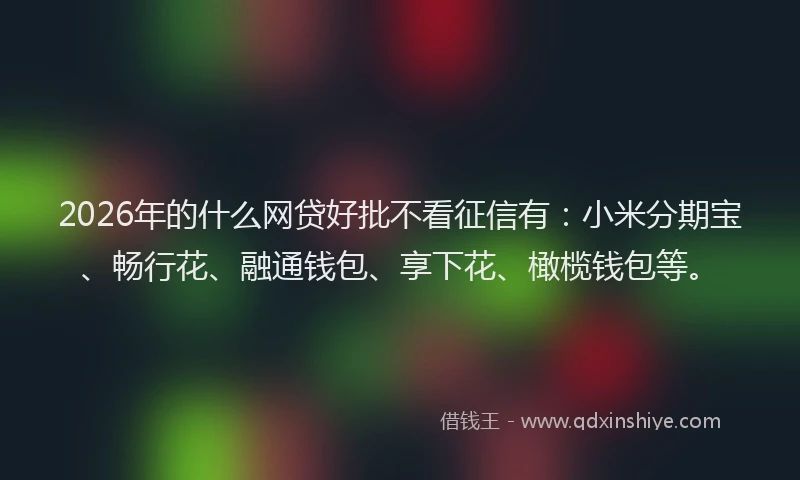 2026年的什么网贷好批不看征信有：小米分期宝、畅行花、融通钱包、享下花、橄榄钱包等。