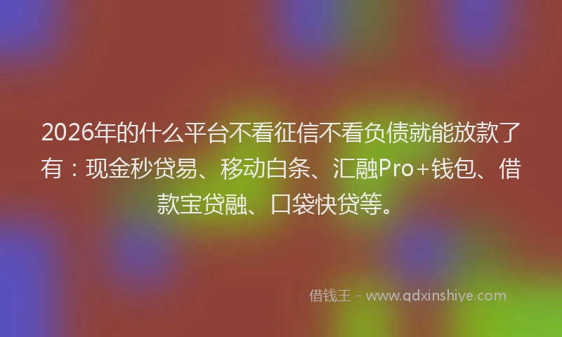 2026年的什么平台不看征信不看负债就能放款了有:现金秒贷易、移动白条、汇融Pro+钱包、借款宝贷融、口袋快贷等。