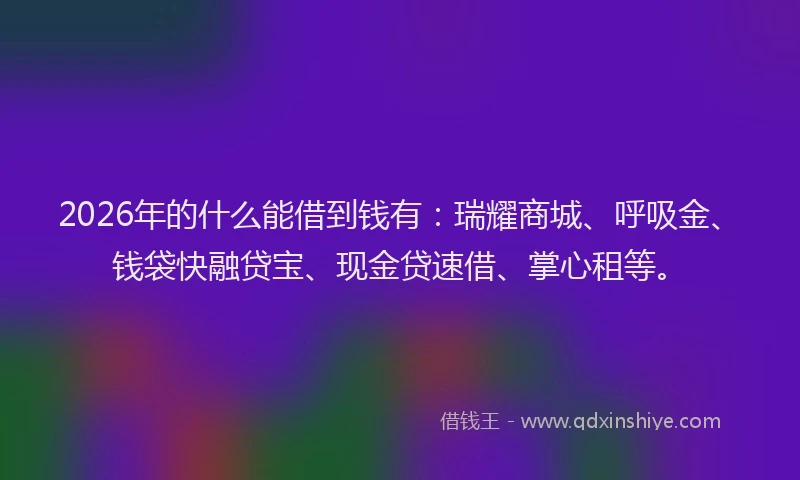 2026年的什么能借到钱有：瑞耀商城、呼吸金、钱袋快融贷宝、现金贷速借、掌心租等。