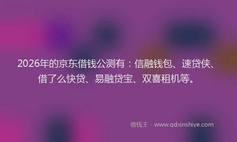 2026年的京东借钱公测有：信融钱包、速贷侠、借了么快贷、易融贷宝、双喜租机等。