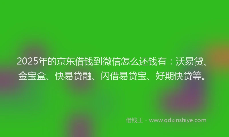 2025年的京东借钱到微信怎么还钱有：沃易贷、金宝盒、快易贷融、闪借易贷宝、好期快贷等。