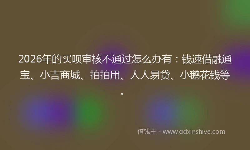 2026年的买呗审核不通过怎么办有：钱速借融通宝、小吉商城、拍拍用、人人易贷、小鹅花钱等。
