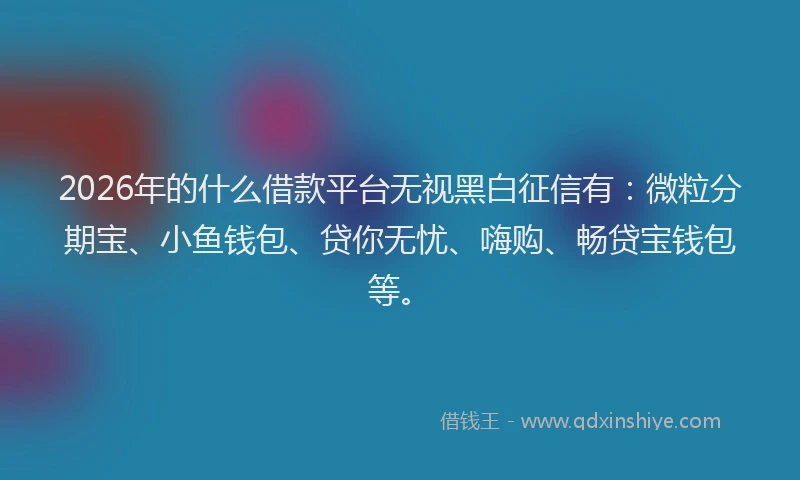 2026年的什么借款平台无视黑白征信有：微粒分期宝、小鱼钱包、贷你无忧、嗨购、畅贷宝钱包等。