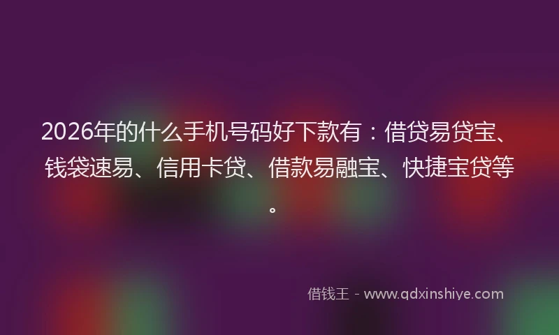2026年的什么手机号码好下款有:借贷易贷宝、钱袋速易、信用卡贷、借款易融宝、快捷宝贷等。