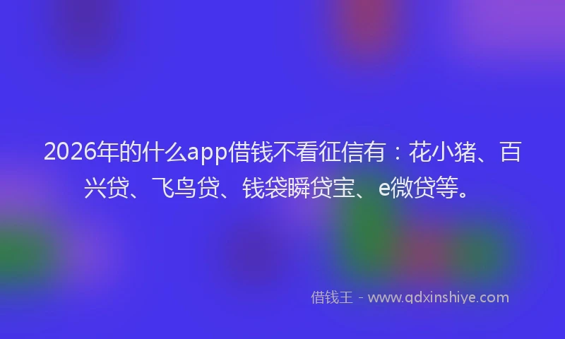2026年的什么app借钱不看征信有：花小猪、百兴贷、飞鸟贷、钱袋瞬贷宝、e微贷等。
