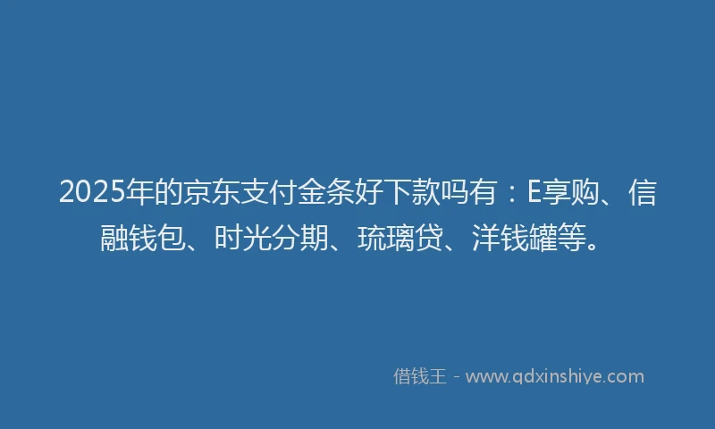 2025年的京东支付金条好下款吗有：E享购、信融钱包、时光分期、琉璃贷、洋钱罐等。