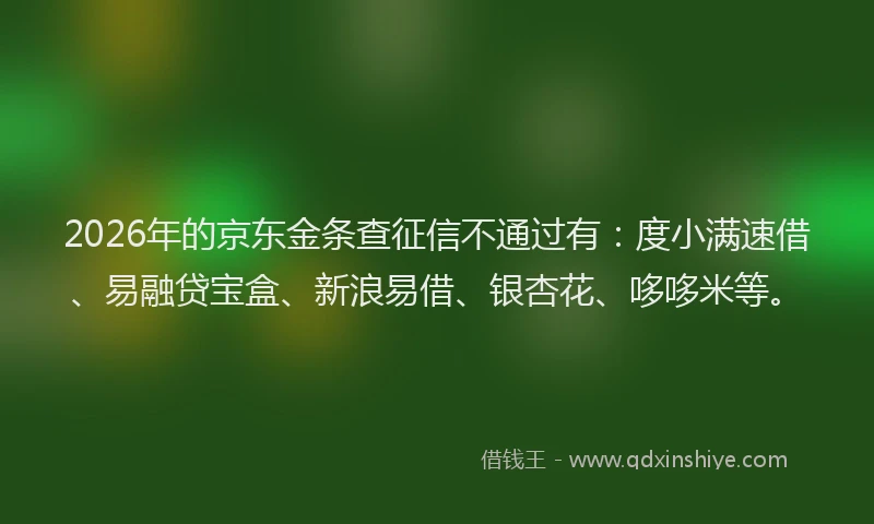 2026年的京东金条查征信不通过有:度小满速借、易融贷宝盒、新浪易借、银杏花、哆哆米等。