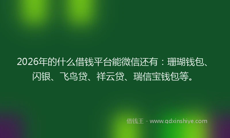 2026年的什么借钱平台能微信还有:珊瑚钱包、闪银、飞鸟贷、祥云贷、瑞信宝钱包等。