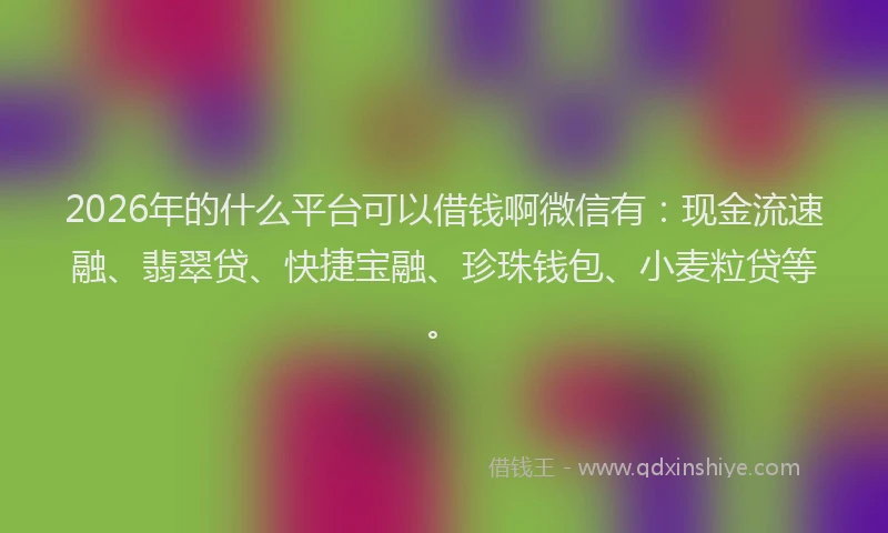 2026年的什么平台可以借钱啊微信有：现金流速融、翡翠贷、快捷宝融、珍珠钱包、小麦粒贷等。