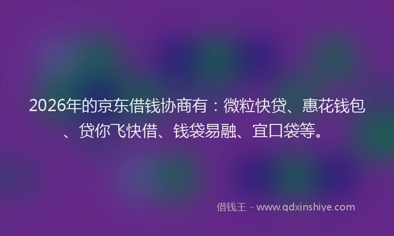 2026年的京东借钱协商有：微粒快贷、惠花钱包、贷你飞快借、钱袋易融、宜口袋等。