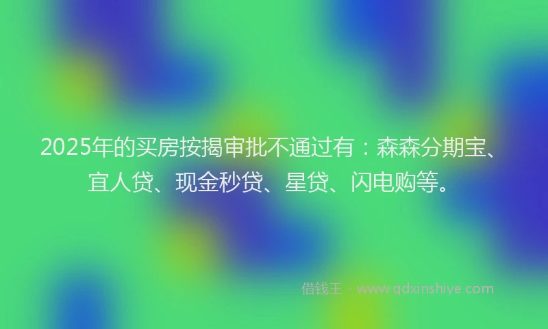 2025年的买房按揭审批不通过有：森森分期宝、宜人贷、现金秒贷、星贷、闪电购等。