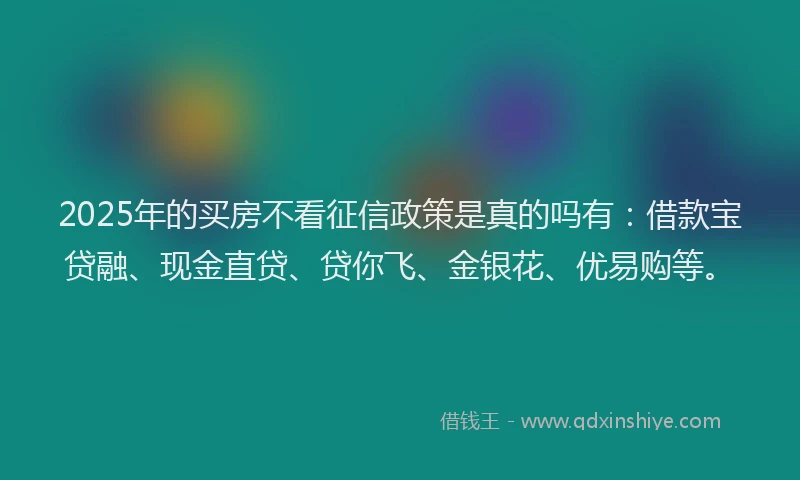 2025年的买房不看征信政策是真的吗有：借款宝贷融、现金直贷、贷你飞、金银花、优易购等。