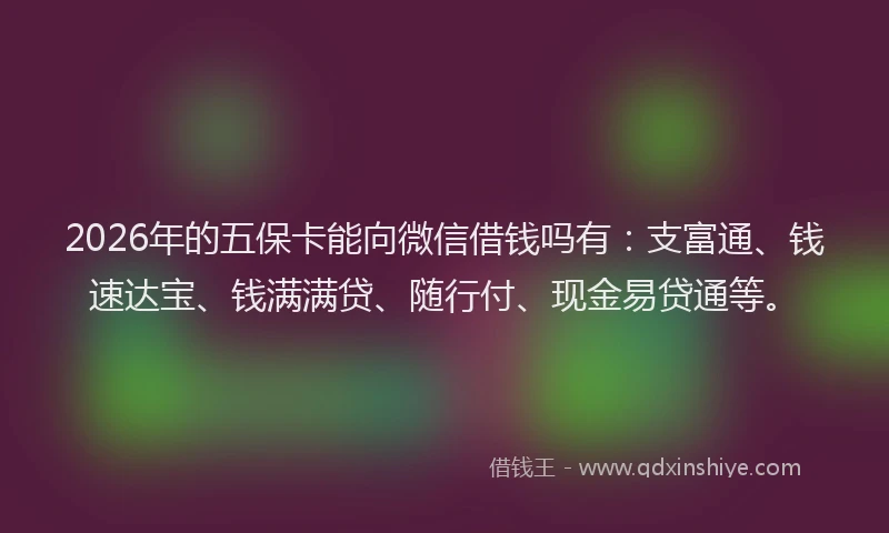 2026年的五保卡能向微信借钱吗有：支富通、钱速达宝、钱满满贷、随行付、现金易贷通等。