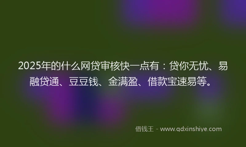 2025年的什么网贷审核快一点有：贷你无忧、易融贷通、豆豆钱、金满盈、借款宝速易等。