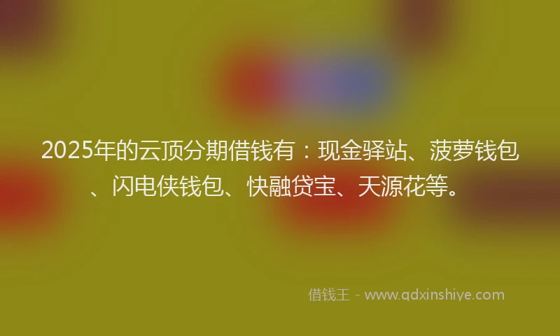 2025年的云顶分期借钱有：现金驿站、菠萝钱包、闪电侠钱包、快融贷宝、天源花等。