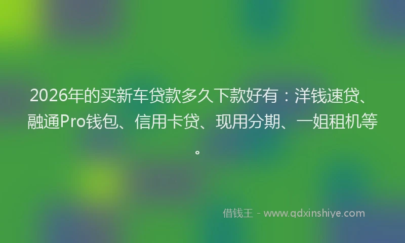 2026年的买新车贷款多久下款好有：洋钱速贷、融通Pro钱包、信用卡贷、现用分期、一姐租机等。