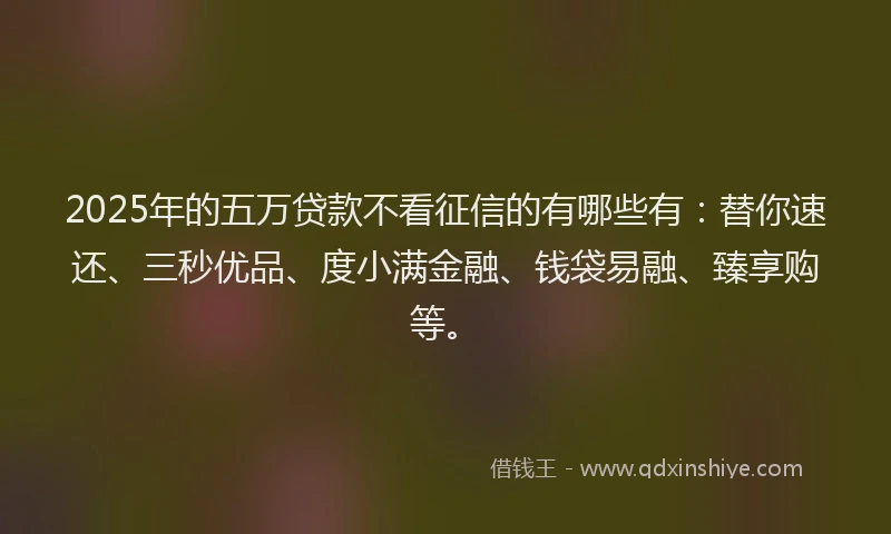 2025年的五万贷款不看征信的有哪些有:替你速还、三秒优品、度小满金融、钱袋易融、臻享购等。