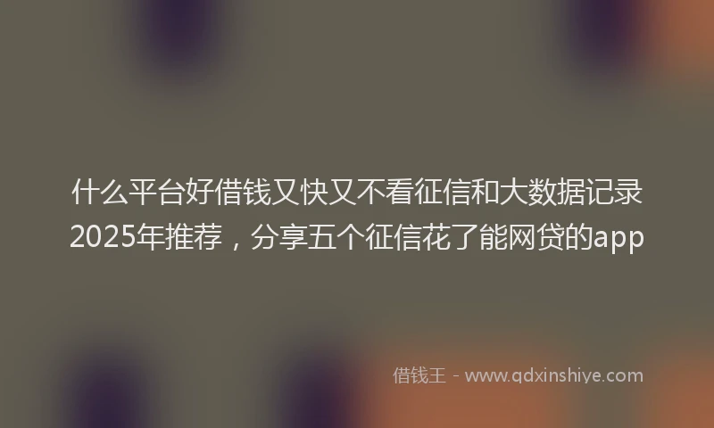 什么平台好借钱又快又不看征信和大数据记录2025年推荐，分享五个征信花了能网贷的app
