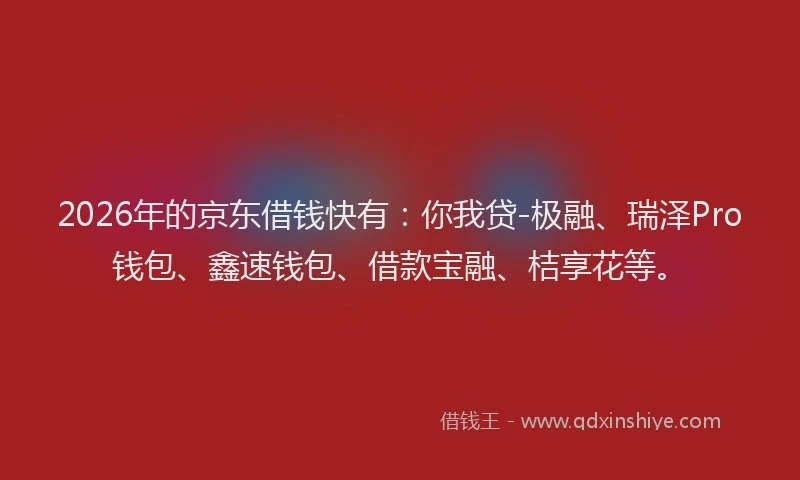 2026年的京东借钱快有:你我贷-极融、瑞泽Pro钱包、鑫速钱包、借款宝融、桔享花等。