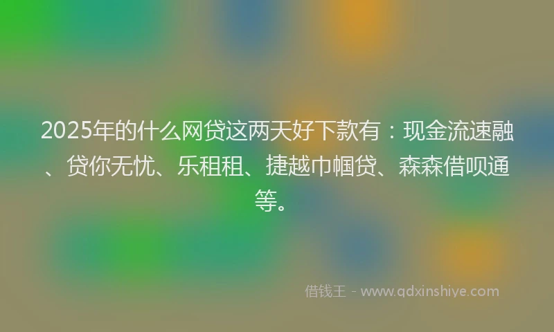 2025年的什么网贷这两天好下款有：现金流速融、贷你无忧、乐租租、捷越巾帼贷、森森借呗通等。