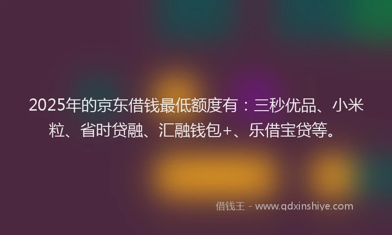 2025年的京东借钱最低额度有：三秒优品、小米粒、省时贷融、汇融钱包+、乐借宝贷等。