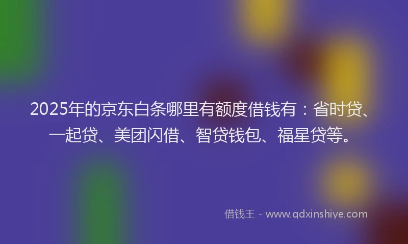 2025年的京东白条哪里有额度借钱有：省时贷、一起贷、美团闪借、智贷钱包、福星贷等。