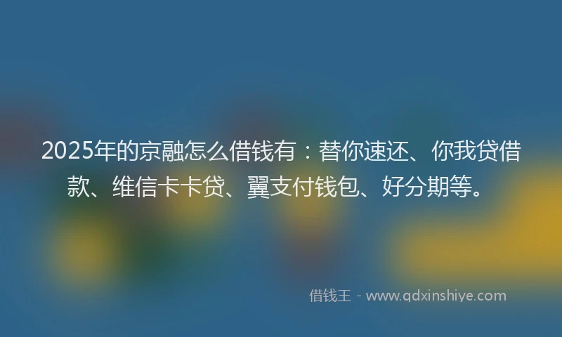 2025年的京融怎么借钱有：替你速还、你我贷借款、维信卡卡贷、翼支付钱包、好分期等。