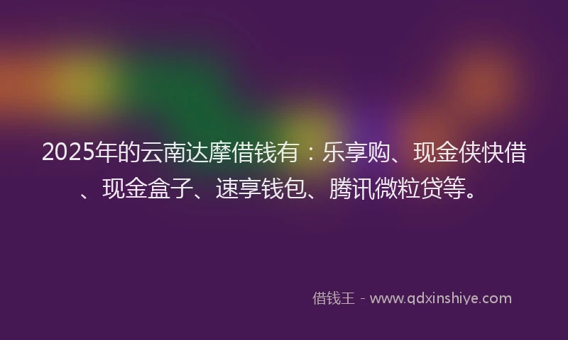 2025年的云南达摩借钱有：乐享购、现金侠快借、现金盒子、速享钱包、腾讯微粒贷等。