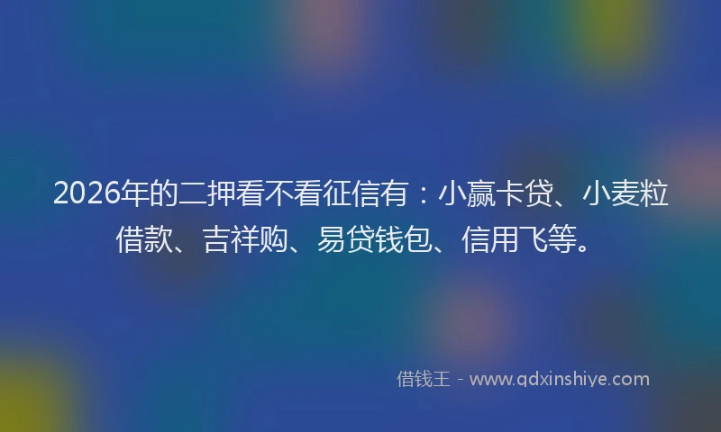 2026年的二押看不看征信有：小赢卡贷、小麦粒借款、吉祥购、易贷钱包、信用飞等。