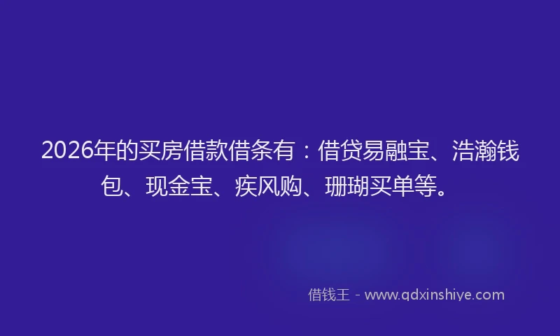2026年的买房借款借条有：借贷易融宝、浩瀚钱包、现金宝、疾风购、珊瑚买单等。