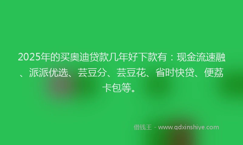 2025年的买奥迪贷款几年好下款有：现金流速融、派派优选、芸豆分、芸豆花、省时快贷、便荔卡包等。